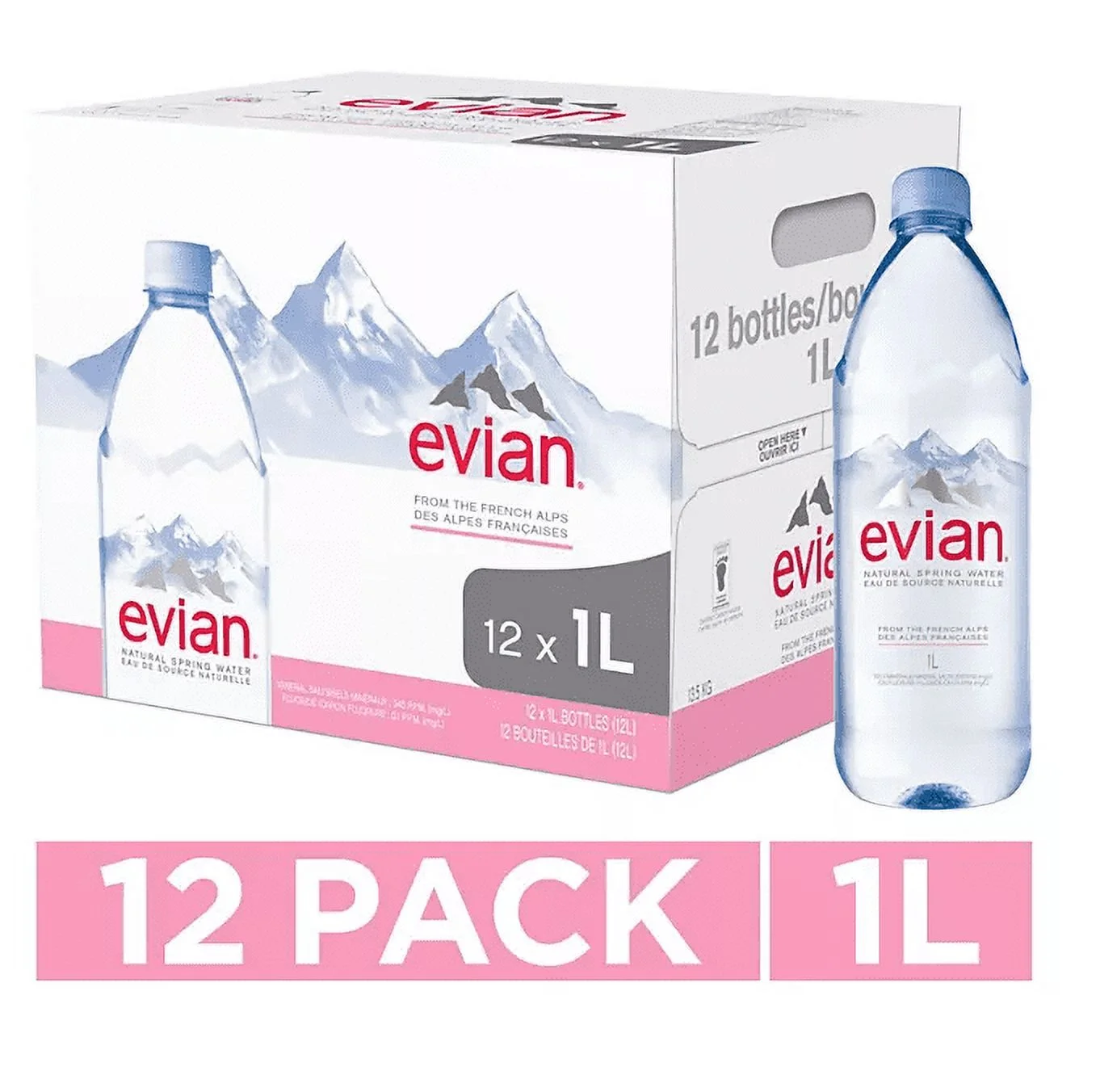 evian Natural Spring Bottled Water (1L., 12 pk.)