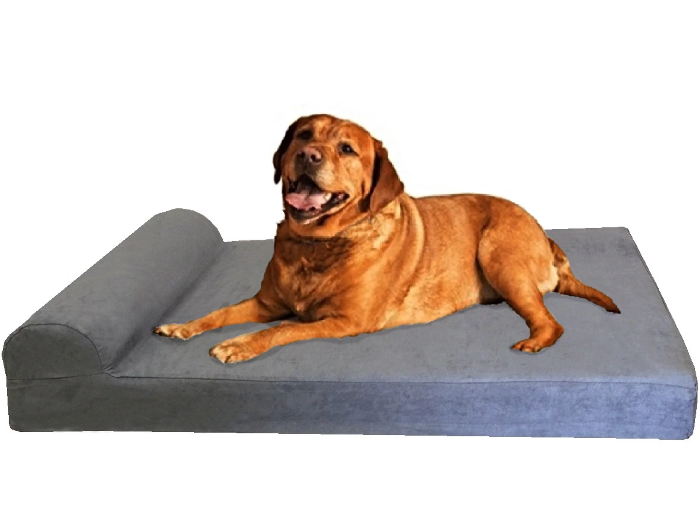 Extra Large HeadRest Orthopedic Memory Foam Dog Bed for Large Dogs, Waterproof Liner with Washable Suede Gray Cover, 47
