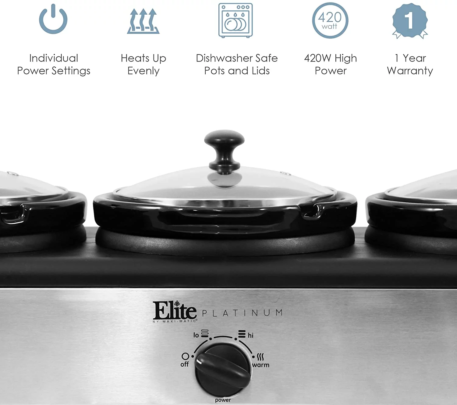 Elite Platinum 3 x 2.5Qt. Triple Slow Cooker EWMST-325FFP
