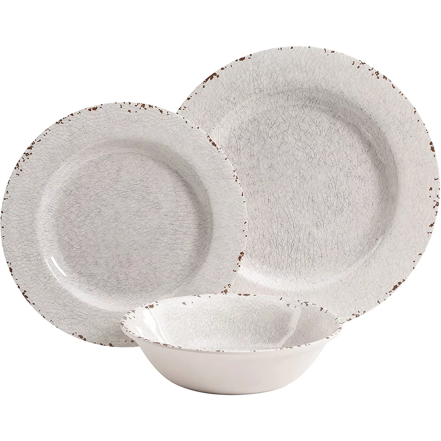 Mauna 12 Pieces Ice Crackle Melamine Dinnerware Set in Ice (White)