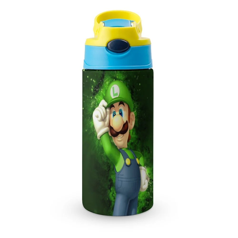 Cartoon Role Luigi's Mansion Kid's Insulated Water Bottle With Straw Vacuum Stainless Steel Cup Leak-Proof Children Toddler Thermoses