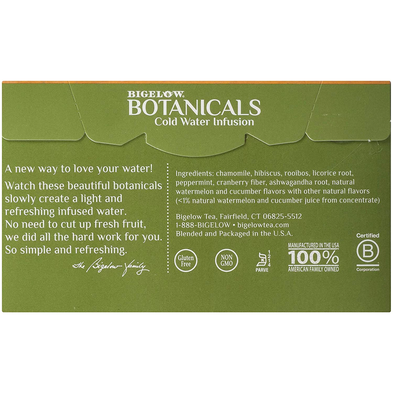 Bigelow Tea Botanicals Cold Water Infusion Caffeine Free Herbal Tea Watermelon Cucumber Mint 18 Tea Bags Pack of 2