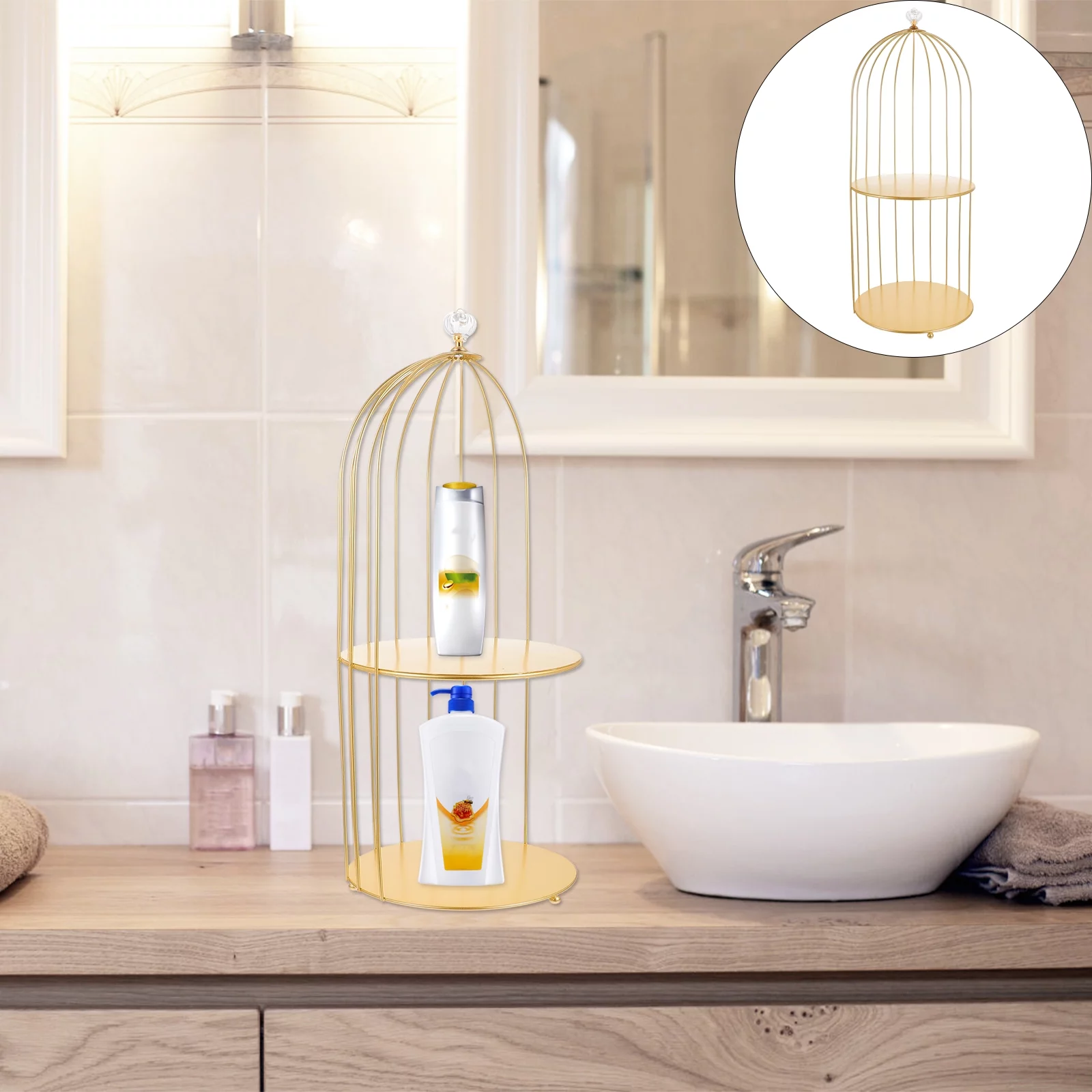 Bathroom Cosmetic Stand Makeup Display Stand Birdcage Rack Stand Cupcake Holder