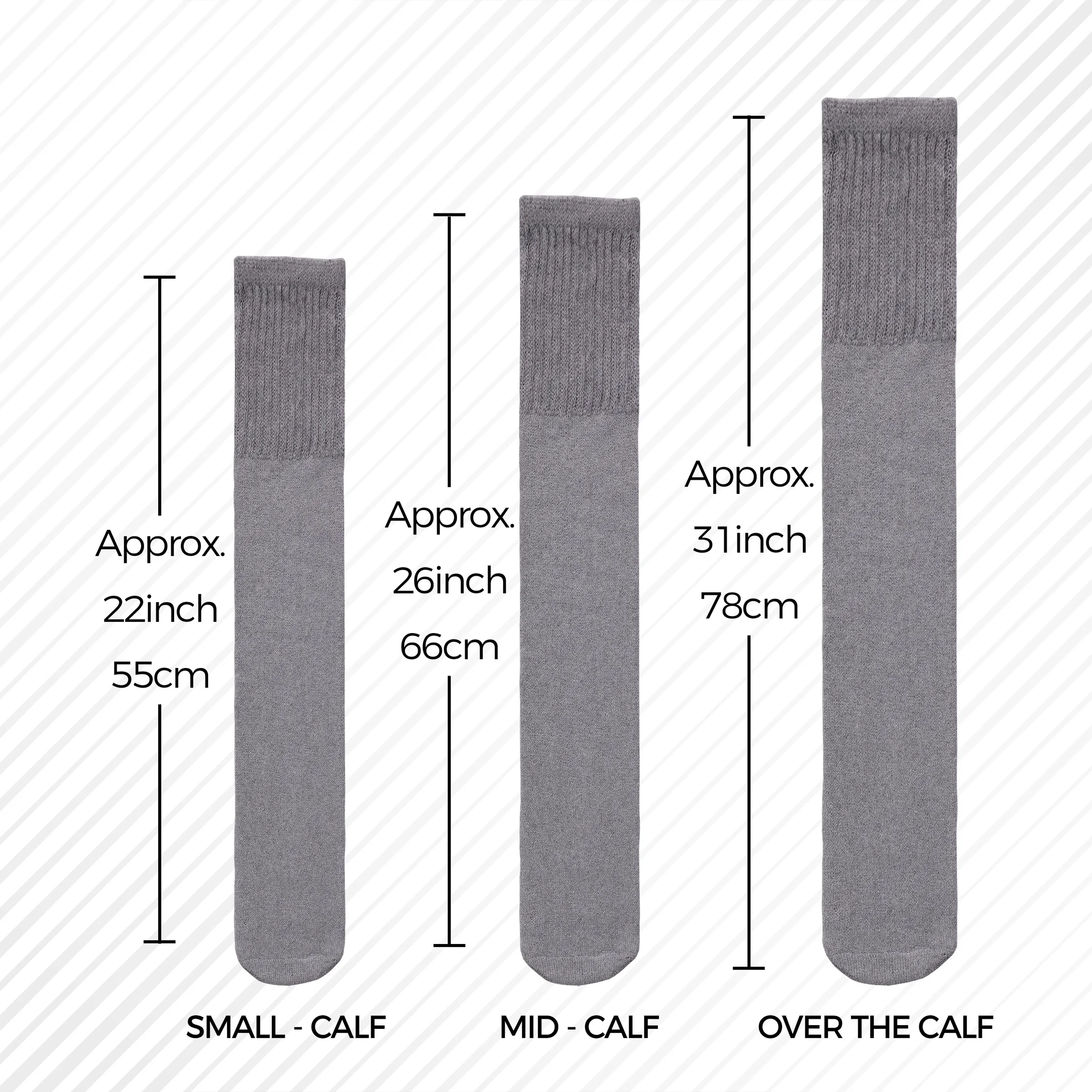 Diamond Star Tube Socks Men 6 Pairs Premium Cushion Cotton Over The Calf Athletic Knee High Socks For Men (Grey - 6 Pairs 26 inches Mid Calf Socks fit size 10-15)