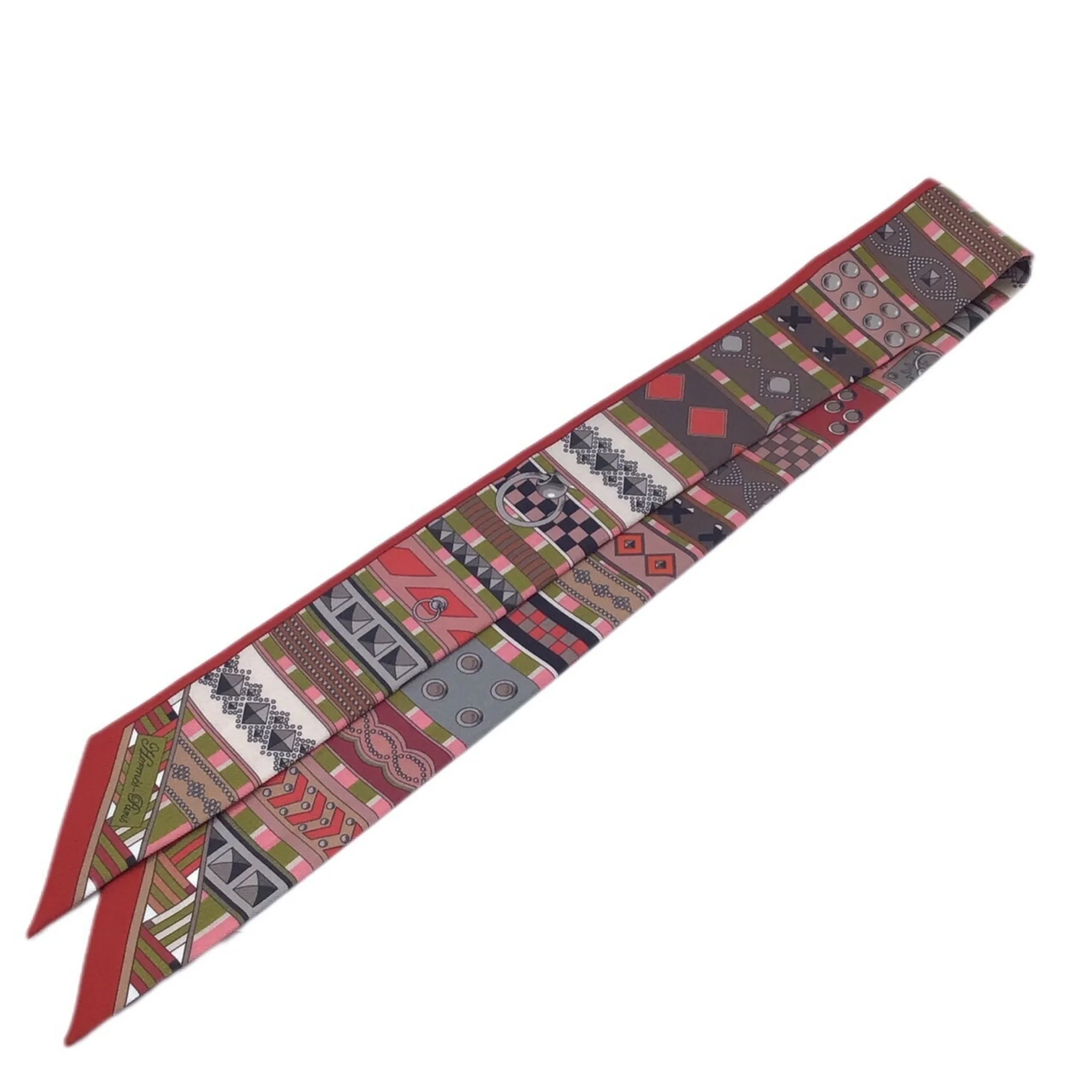 Pre-Owned HERMES COLLIERS DE CHIENS Collier de Chien Framboise Khaki Taupe Silk Scarf Twilly Collar Bag Accessories Ladies (Good)