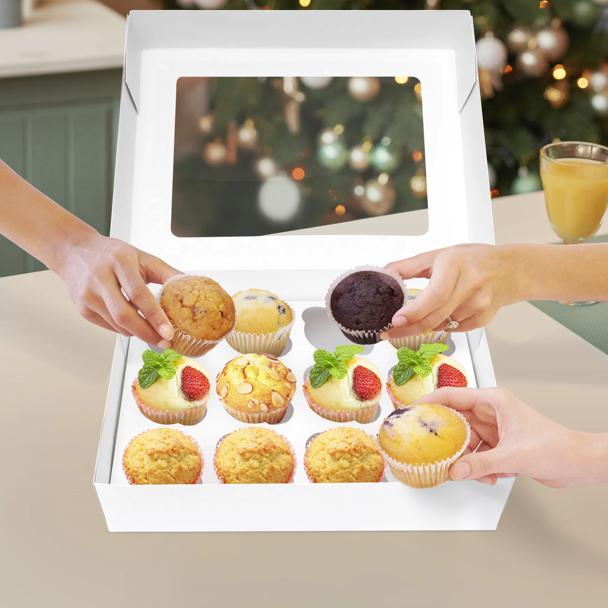 Spec101 | Cupcake Boxes with Insert – White Bakery Boxes, 12 Pack Dessert Boxes