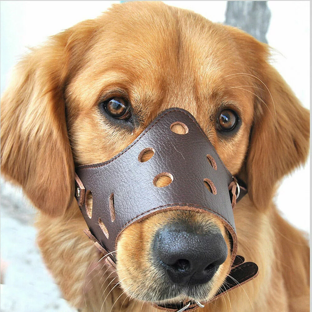 US Adjustable Anti-Biting Pet Dog Soft PU Leather Muzzles Mouth Mesh Cover Masks