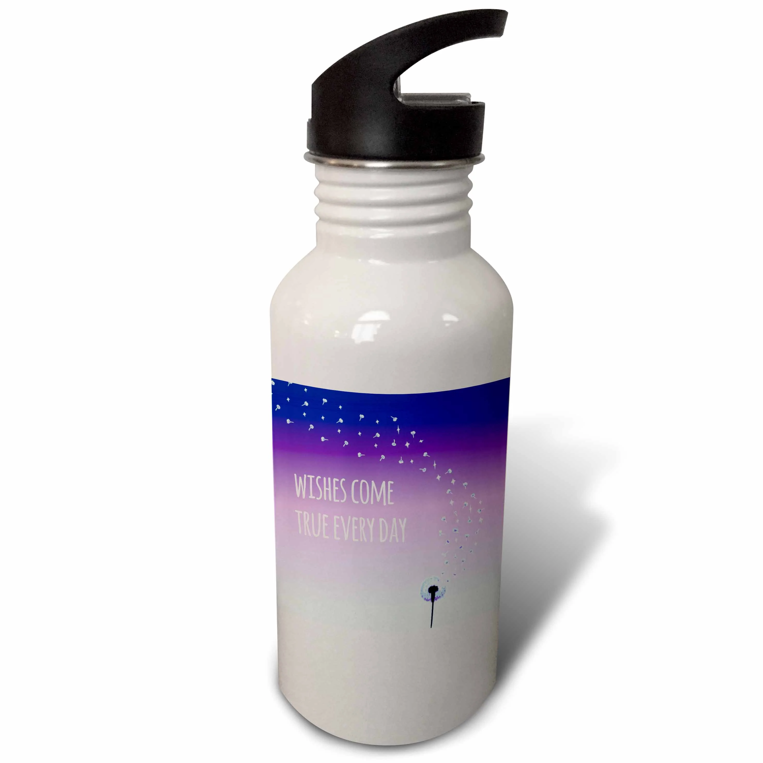 Wishes come true every day - inspirational motivational sayings - motivation - purple dandelion wish 21 oz Sports Water Bottle wb-151375-1