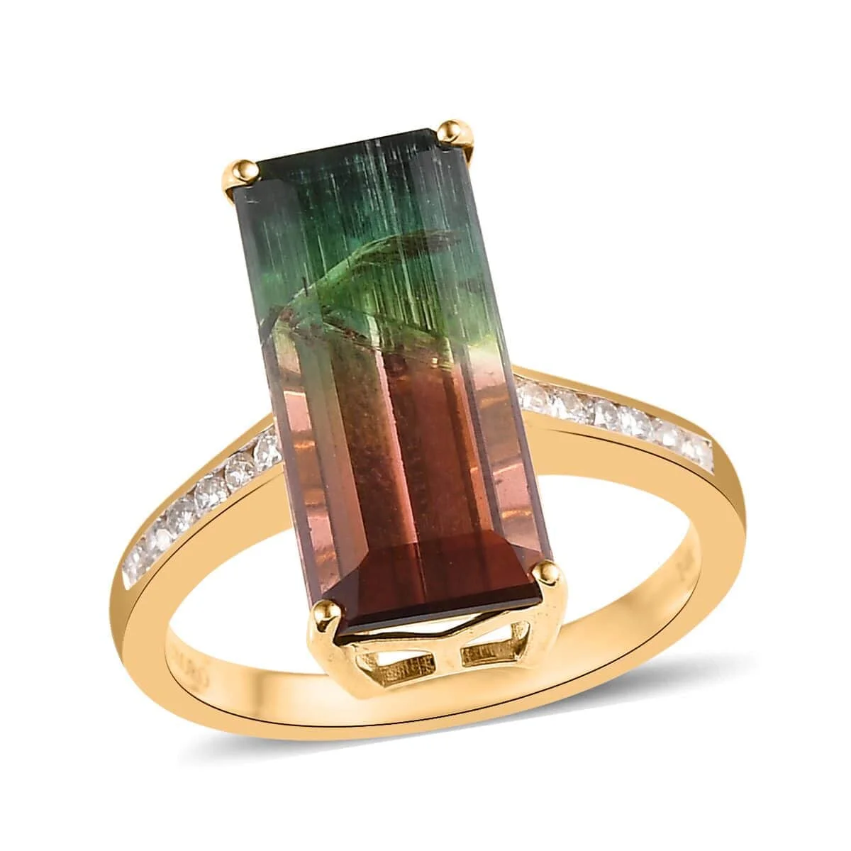 SHOP LC Luxoro AAA Bi- Tourmaline White Diamond Octagon 14K Yellow Gold Ring for Women Size 8 Ct 6.69 G-H Color I3 Clarity Wedding Engagement Promise Anniversary Birthday Gifts for Women