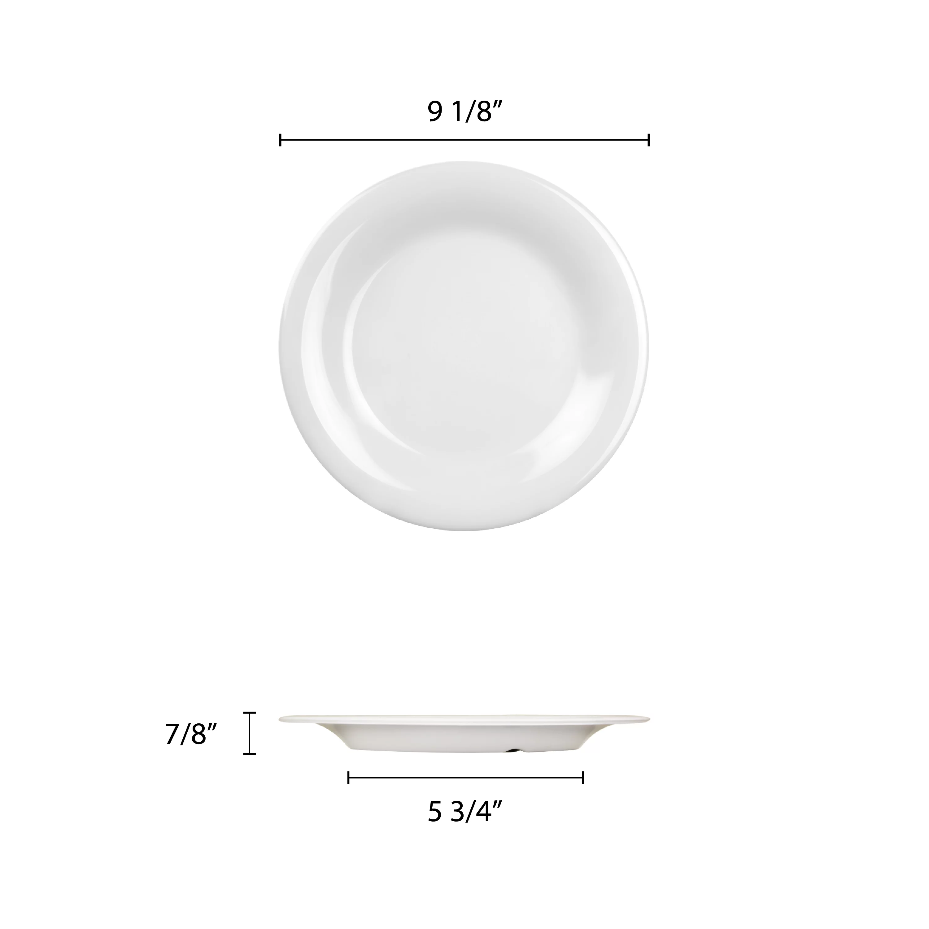 Excellante Color White Melamine Dinnerware Collection 9 Inch Wide Rim Round Plate, Comes in Dozen