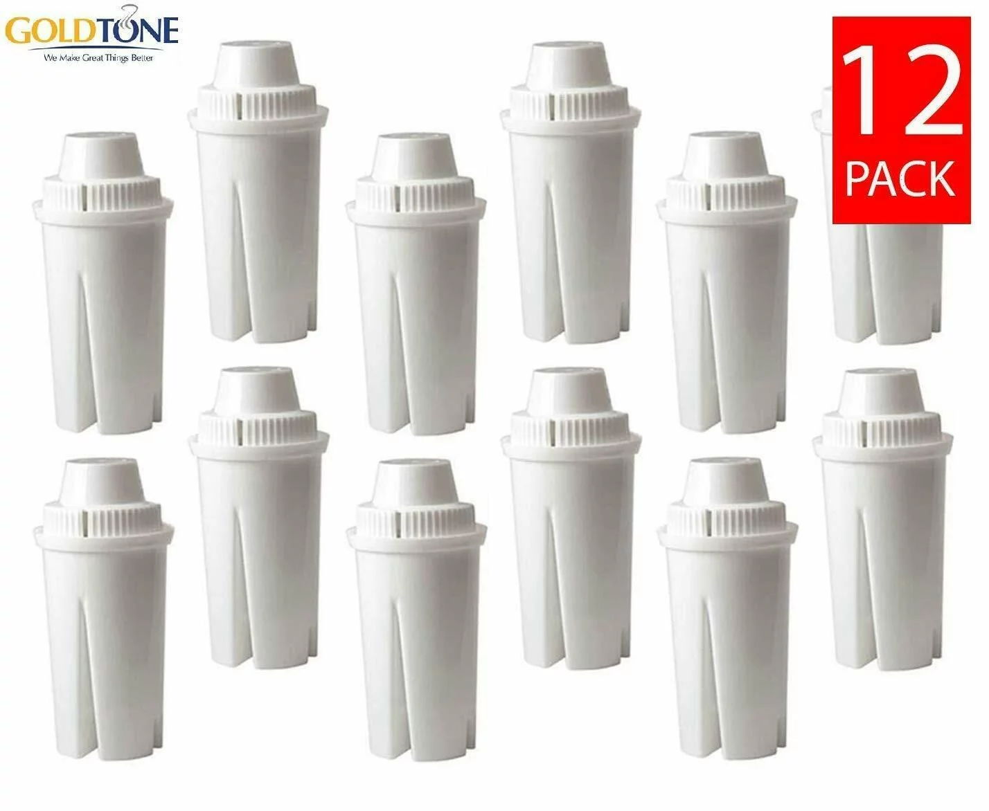 (12) GoldTone Replacement Charcoal Water Pitcher Filter for All Brita and Mavea Classic Filters, Replaces Standard Models, 12 Pack