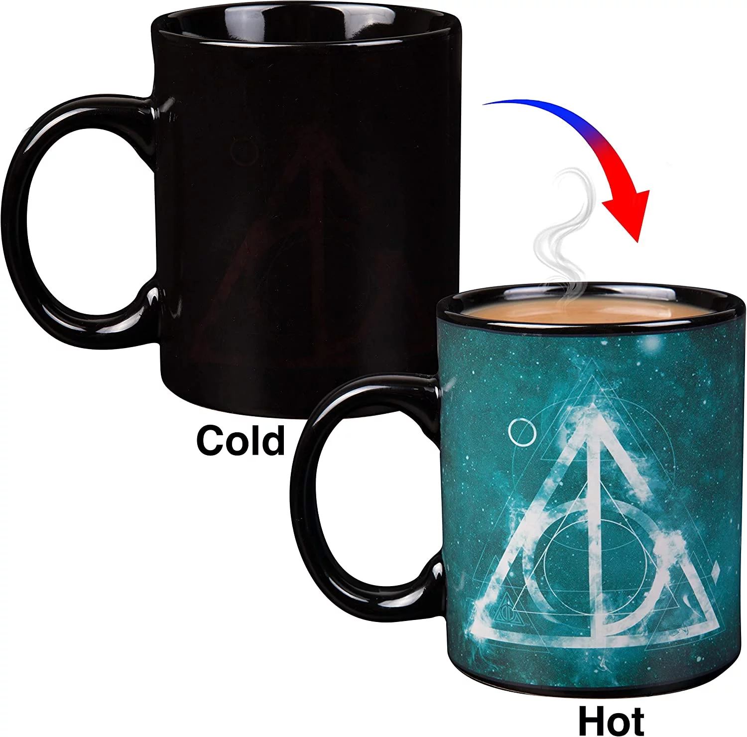 Harry Potter Deathly Hallows Heat Reveal Ceramic Coffee Mug - Image Activates with Heat - Gift for Kids and Adults