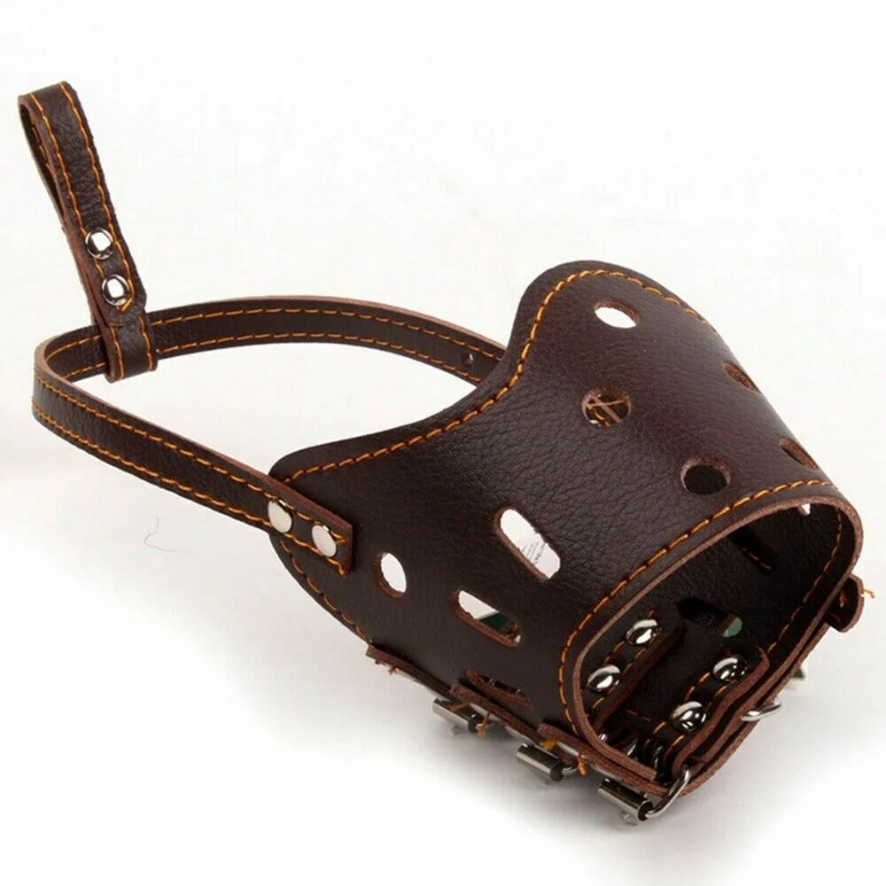 US Adjustable Anti-Biting Pet Dog Soft PU Leather Muzzles Mouth Mesh Cover Masks