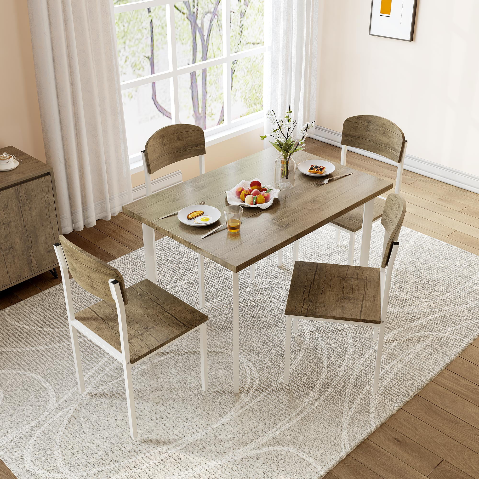 Dextrus 5 Piece Dining Set, Modern Wood Metal 42