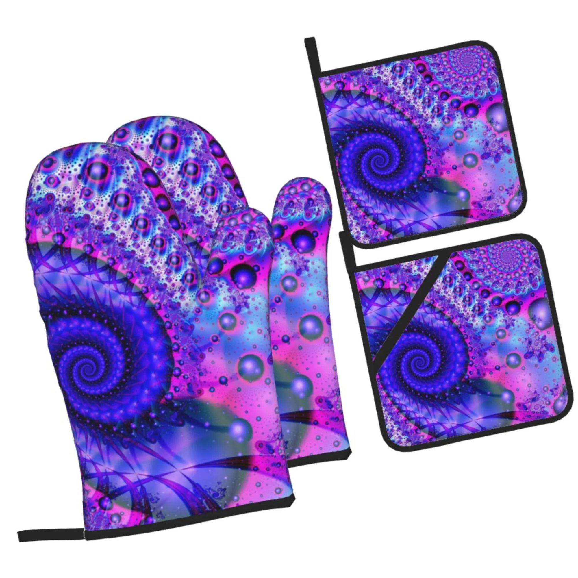 ZICANCN Oven Mitts and Pot Holders Sets,Fantasy Creative Purple Fractal Baking Sets Kitchen Heat Resistant 4 Pieces