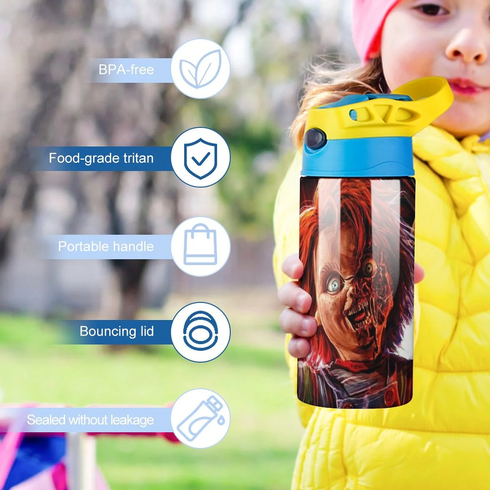 Blood Art Scary Kid's Insulated Water Bottle With Straw Vacuum Stainless Steel Cup Leak-Proof Children Toddler Thermoses