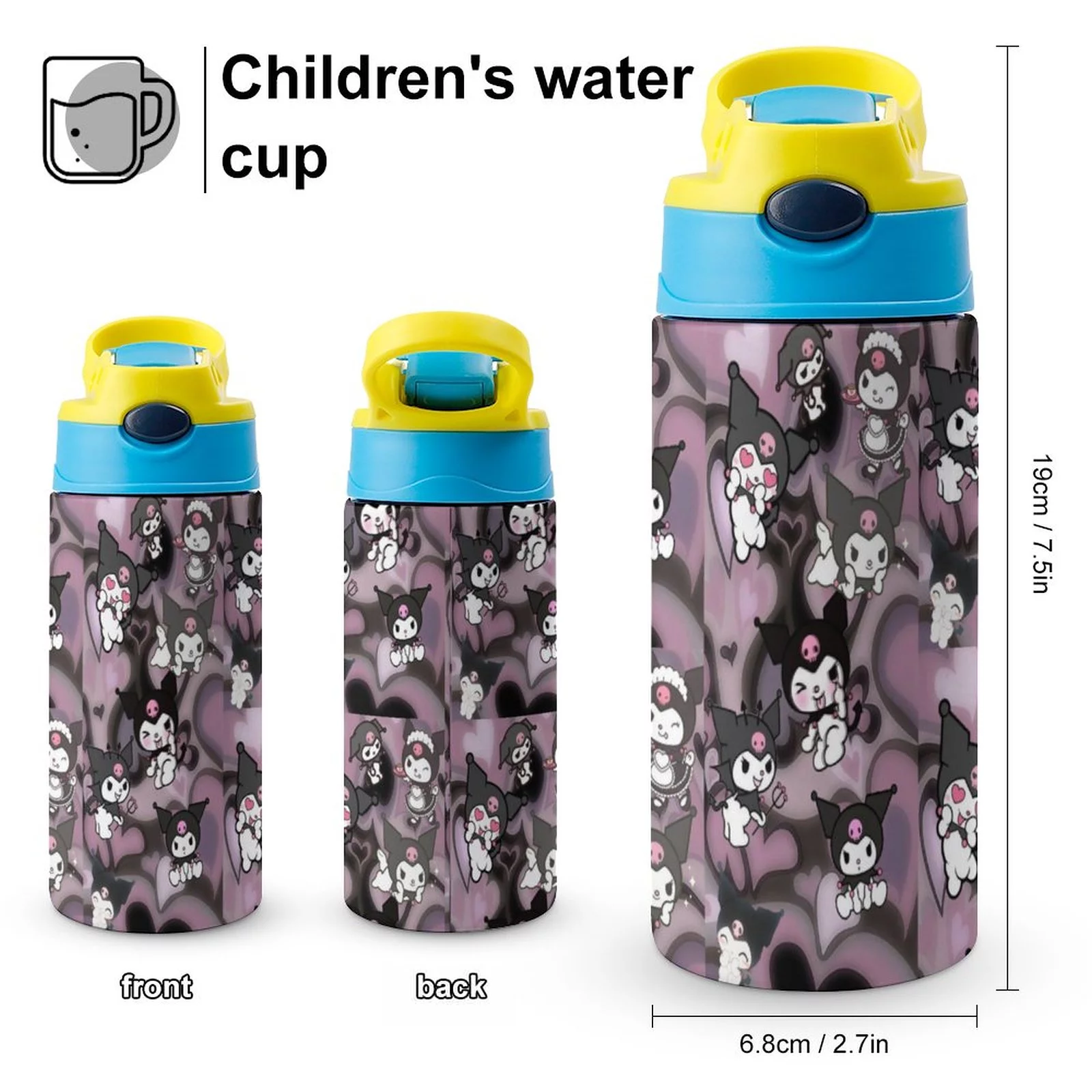 My Melody Kuromi Children's Water Bottle Vacuum Insulated Stainless Steel Cup With Straw Toddler Thermoses