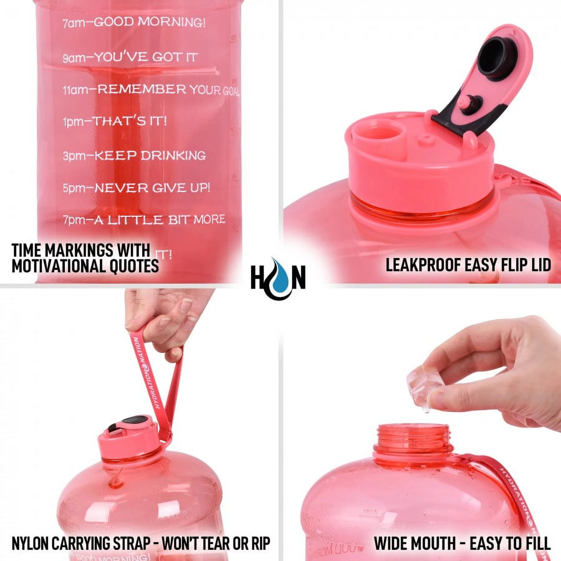 Hydration Nation 1 Gallon Water Bottle With Motivational Time Reminder - Pink