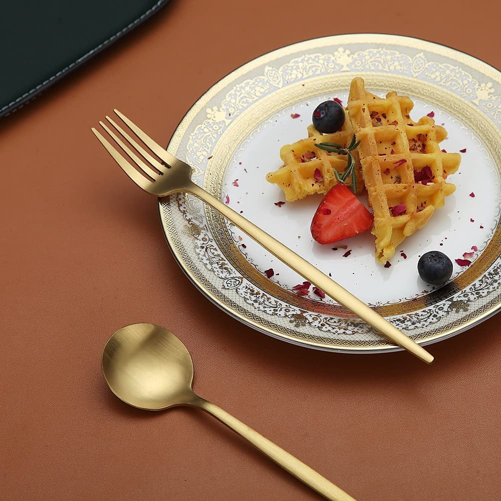 ReaNea Gold Silverware Set 40 Pieces, Stainless Steel Flatware Set, Titanium Gold Plating Cutlery Set Utensil Sets Service for 8