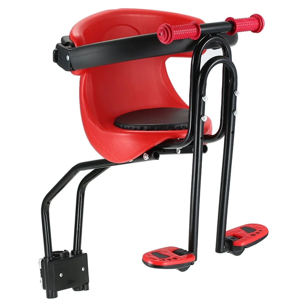 Kids Child Safety Carrier Front Seat Saddle Cushion with Back Rest Foot Pedals