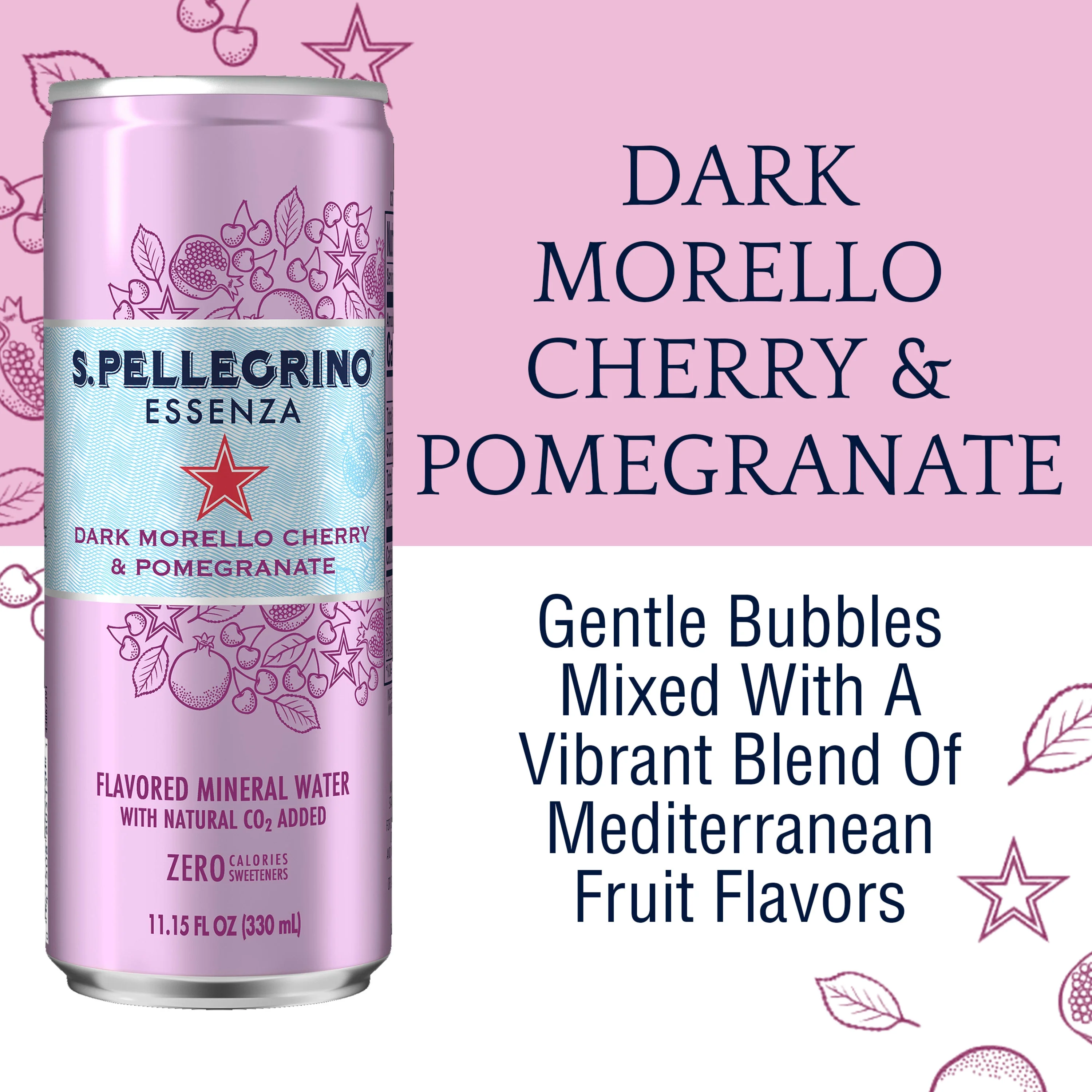 S.Pellegrino Essenza Dark Morello Cherry and Pomegranate Mineral Water, 267.6 fl oz, 24 Pack Cans