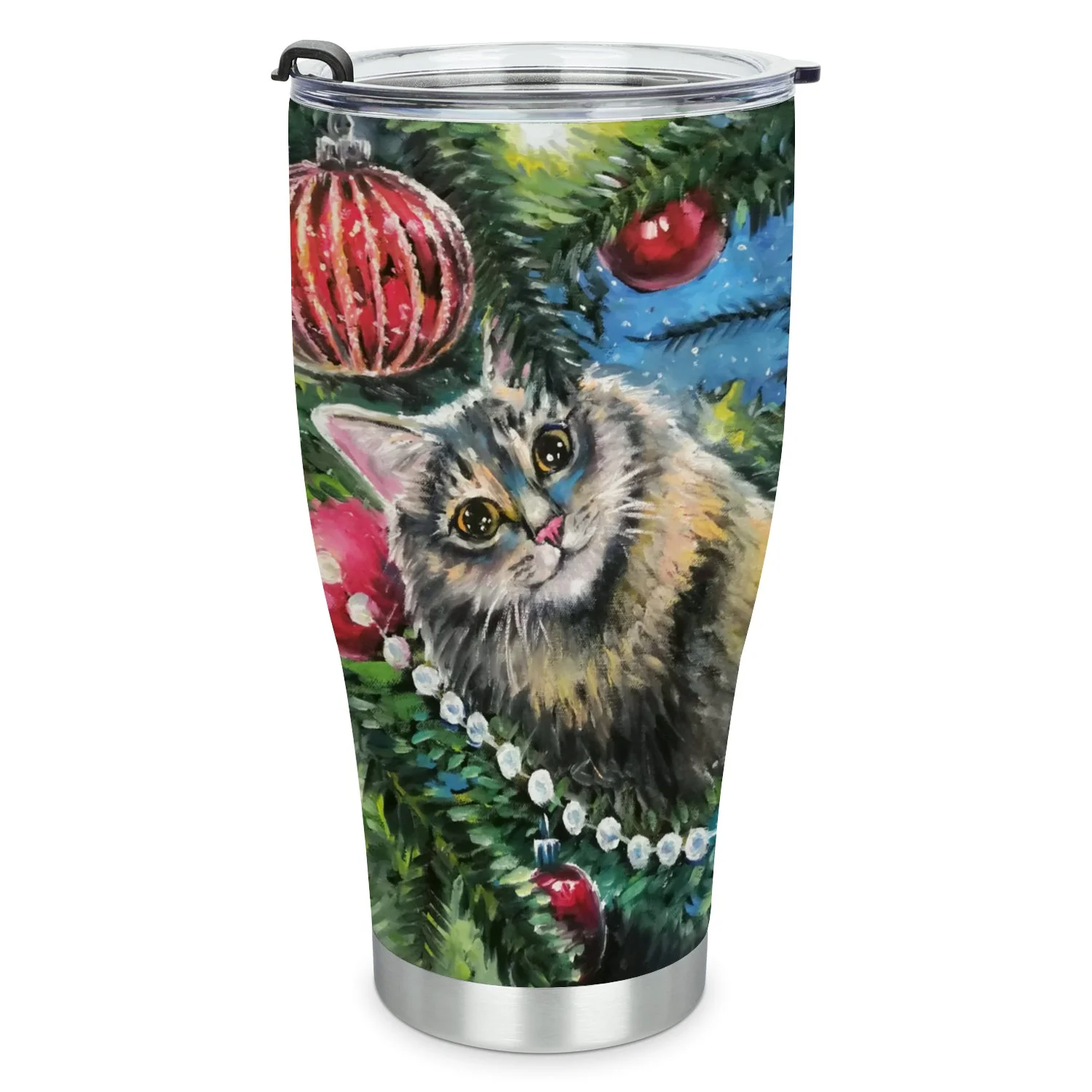 Hidove Stainless Steel Tumbler, Cat on Christmas Tree 30oz Leak Proof & Stainless Steel Bottle for Hot & Cold Drinks - Coffee Travel Mug, Water Metal Canteen, Thermal Cup