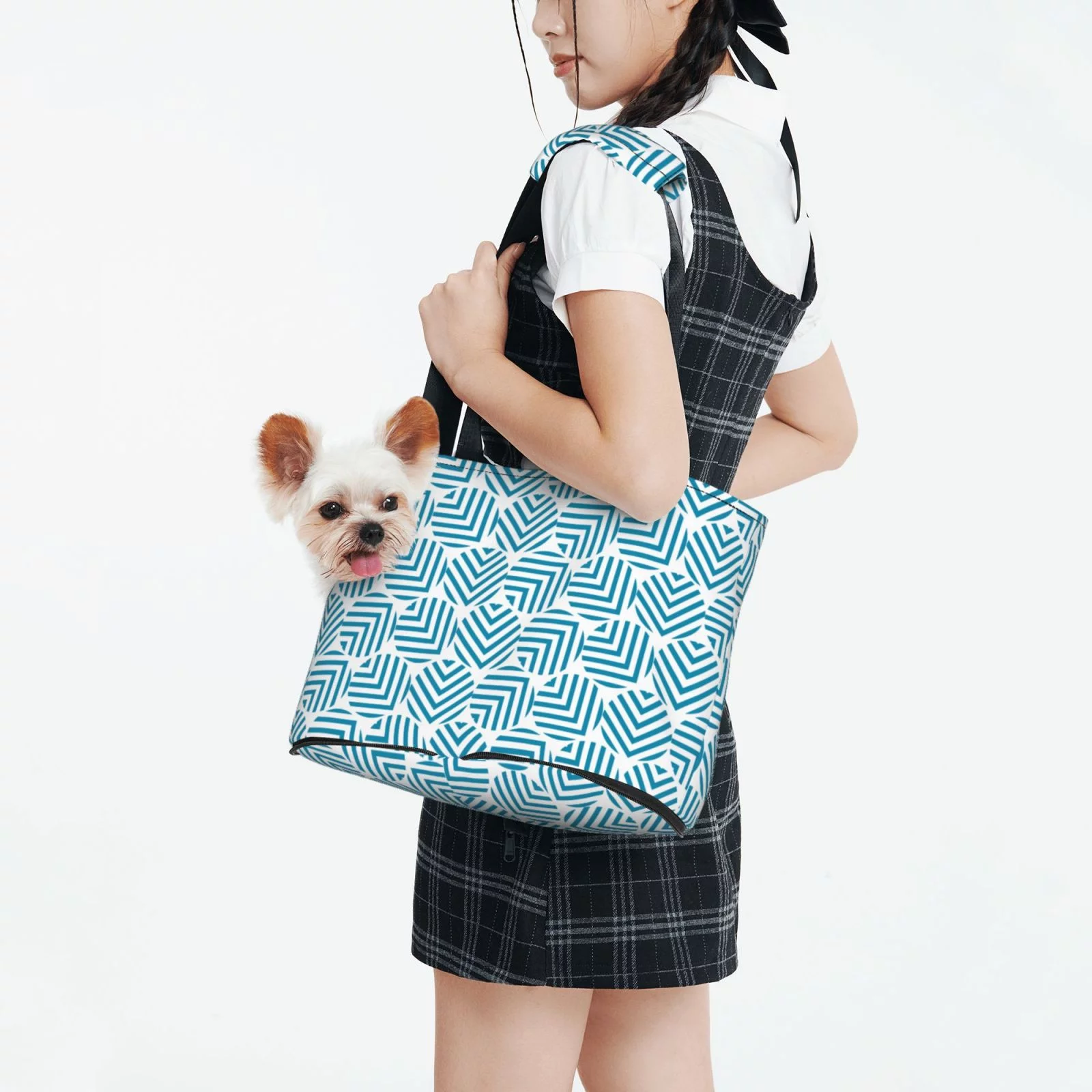 LNWH Green Modern Geometric Pattern Dog Carrier Bag, Pet Dog Carrier Purse Foldable Waterproof Pet Tote Bag for Cat and Small Dog