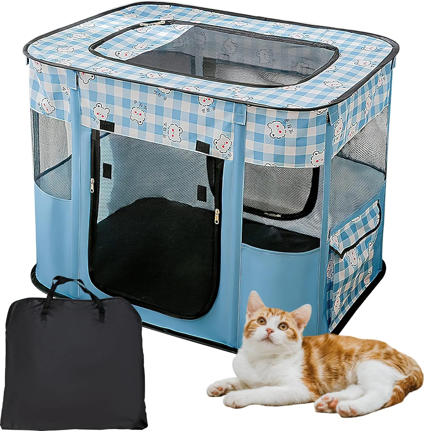 ZBH Foldable Pet Kitten Playpen, Waterproof Portable Pet Cat Dog Playpen Kennel Tent for Small Dog Cat, with Free Carrying Case, Indoor Outdoor Use for Small Animals