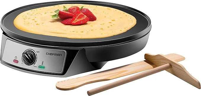Open Box Chefman Electric Crepe Maker & Griddle Precise Temperature Control Skillet BLACK
