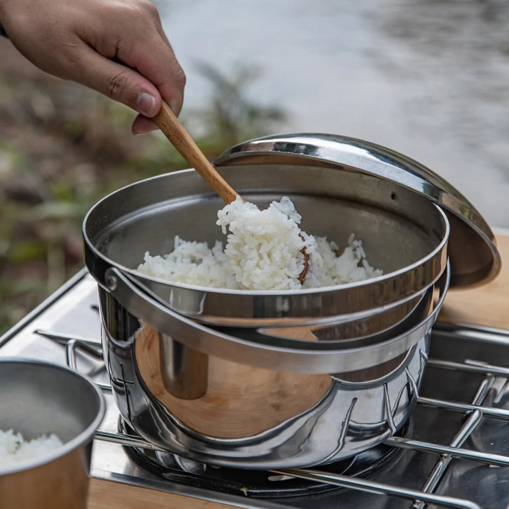 CAMPINGMOON Portable Picnic Cookware Stainless Steel Pot - Camping Hiking Rice Cooker Soup Pot, Multifunctional Travel Cooking Accessory for Outdoor Adventures