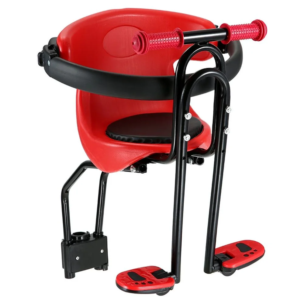 Kids Child Safety Carrier Front Seat Saddle Cushion with Back Rest Foot Pedals