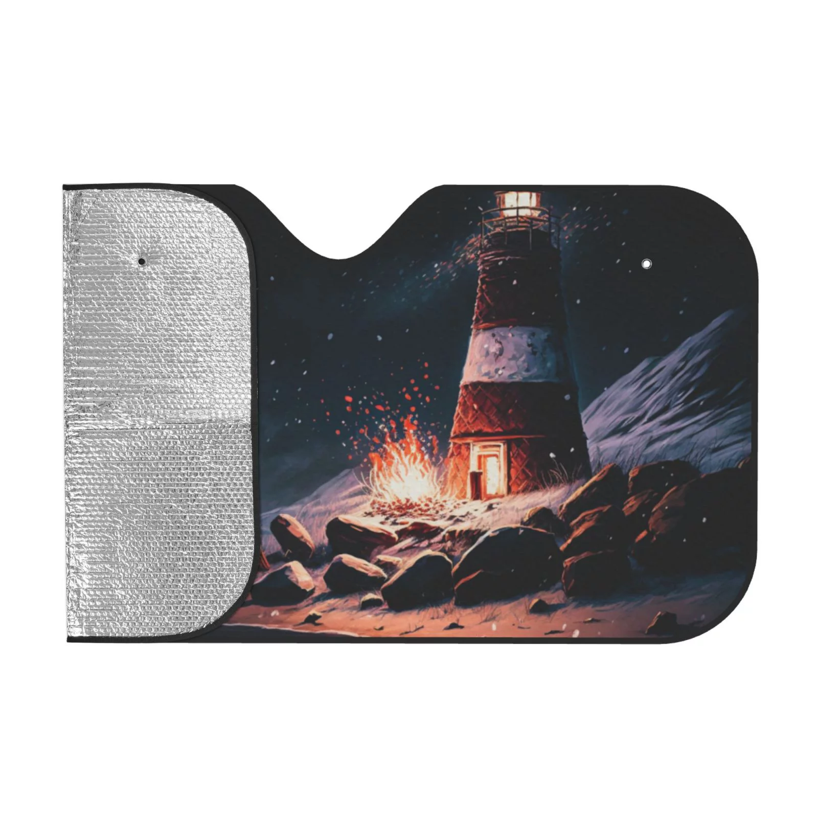 Car Sun Shade Windshield, Lighthouse Hand Drawing Automotive Front Window Sun Visor for Cars SUV Trucks-Sunshade Blocks Heat and Sun's UV Rays, Small Size