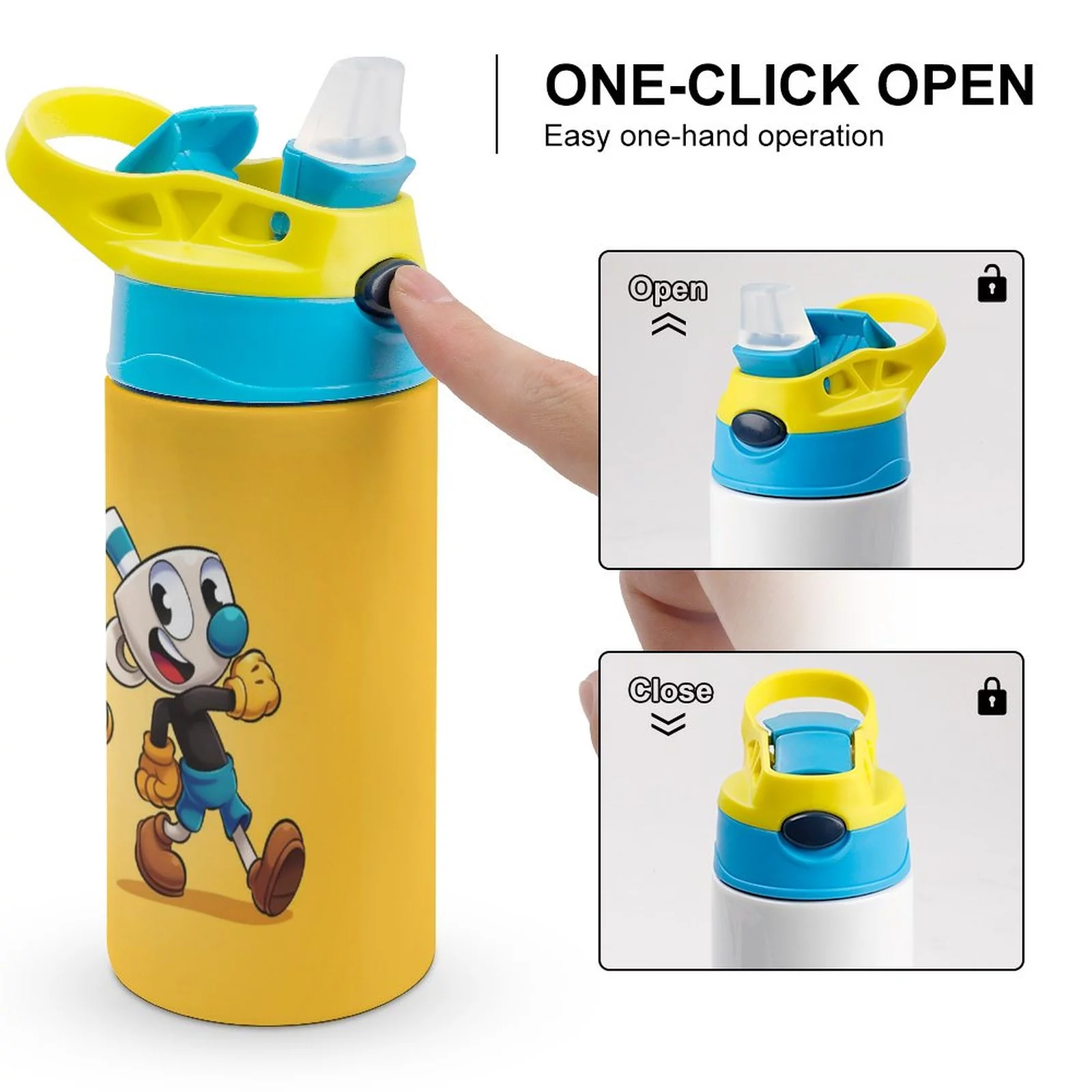 Cuphead Children's Water Bottle Vacuum Insulated Stainless Steel Cup Toddler Thermoses With Straw