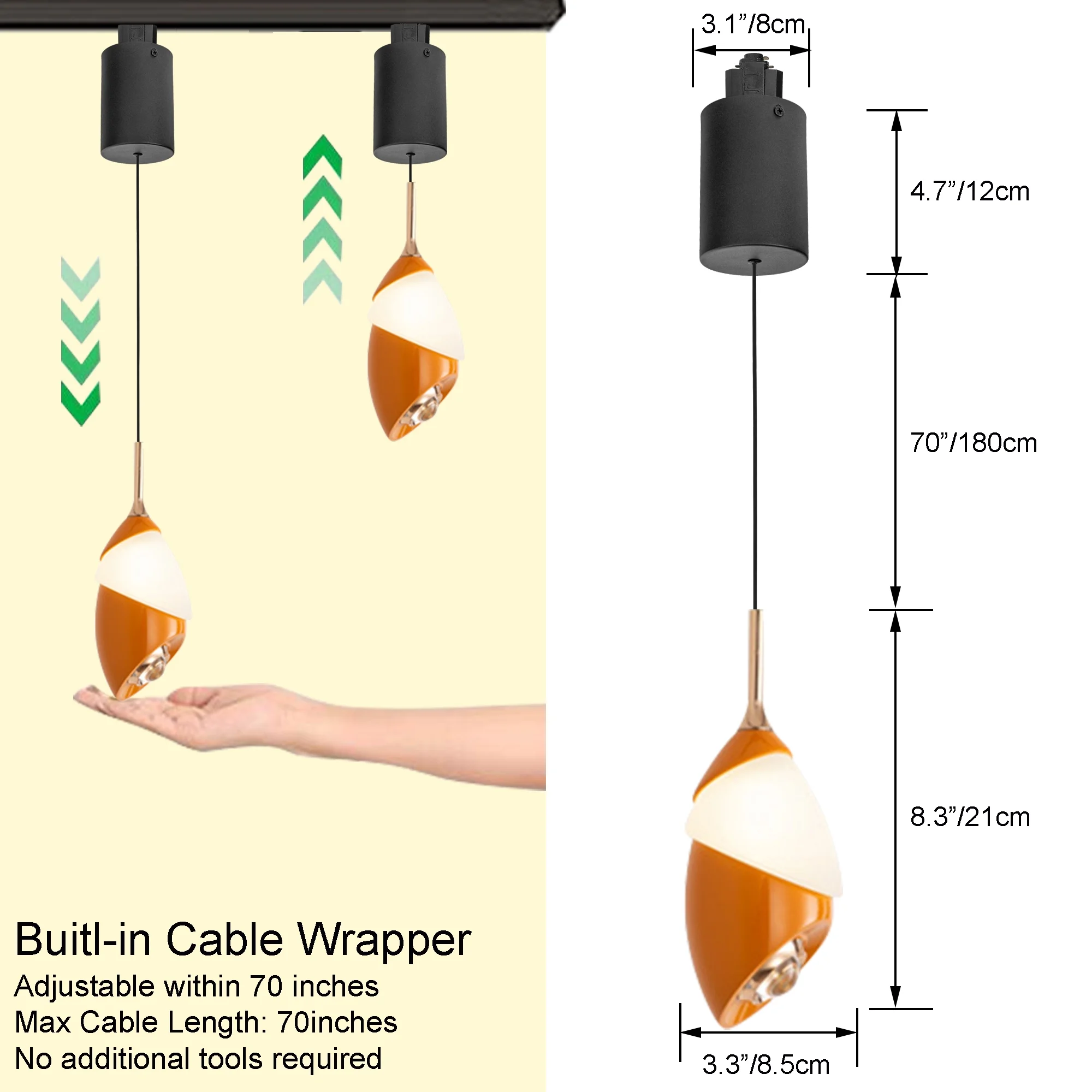Kiven J-Type LED Track Lighting, 1-Light Modern Dimmable Juno Track Pendant Light, J Track Lighting Pendants Adjustable Length