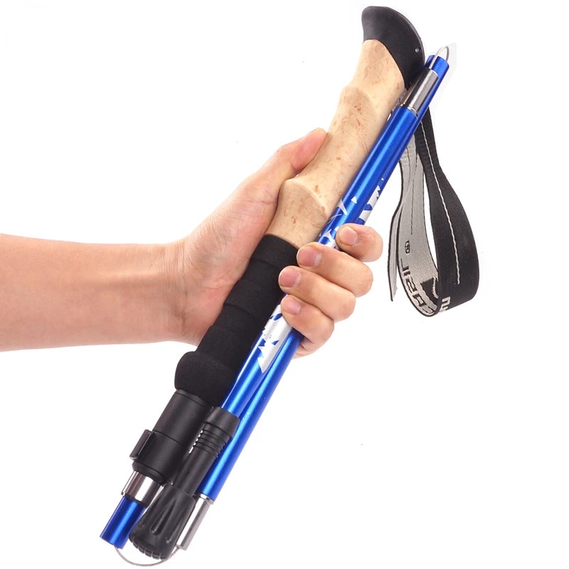 Carbon Fiber 5 Section Ultralight Trekking Poles Walking Stick Trail Running Hiking Alpenstock Folding 135cm Red