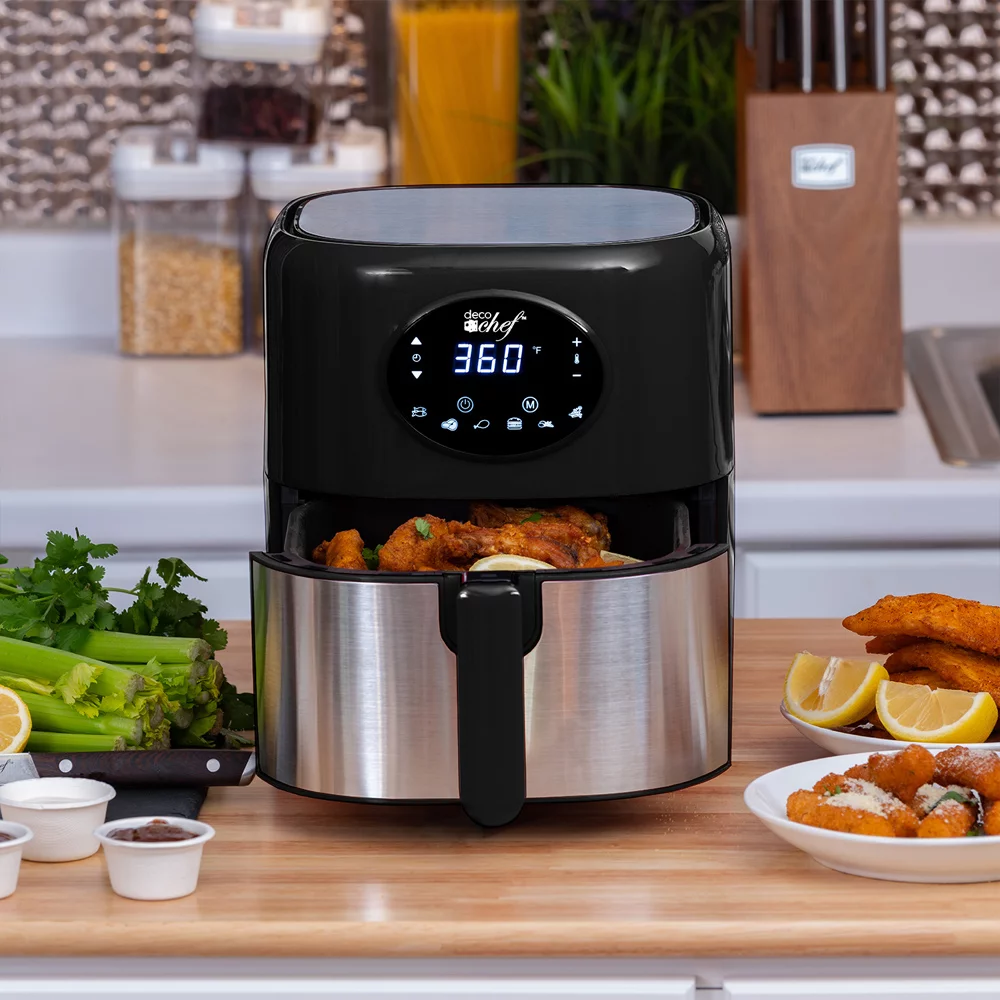 Open Box Deco Chef 3.7QT Digital Air Fryer with 6 Cooking Presets, LED Touch Controls, Adjustable Temperature and Time, Detachable Dishwasher Safe Non-Stick Basket, ETL Certified, Black