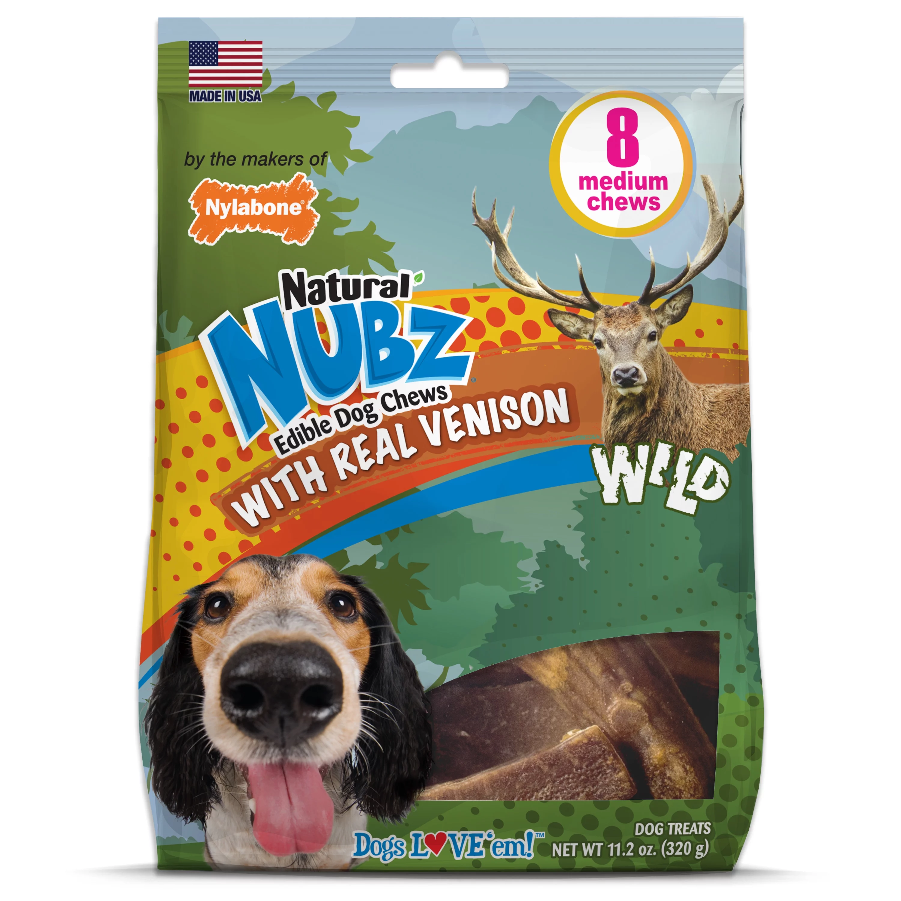 Nylabone Nubz WILD Antler Natural Long Lasting Edible Venison Dog Chews Large - 30+ lbs. (8 Count)