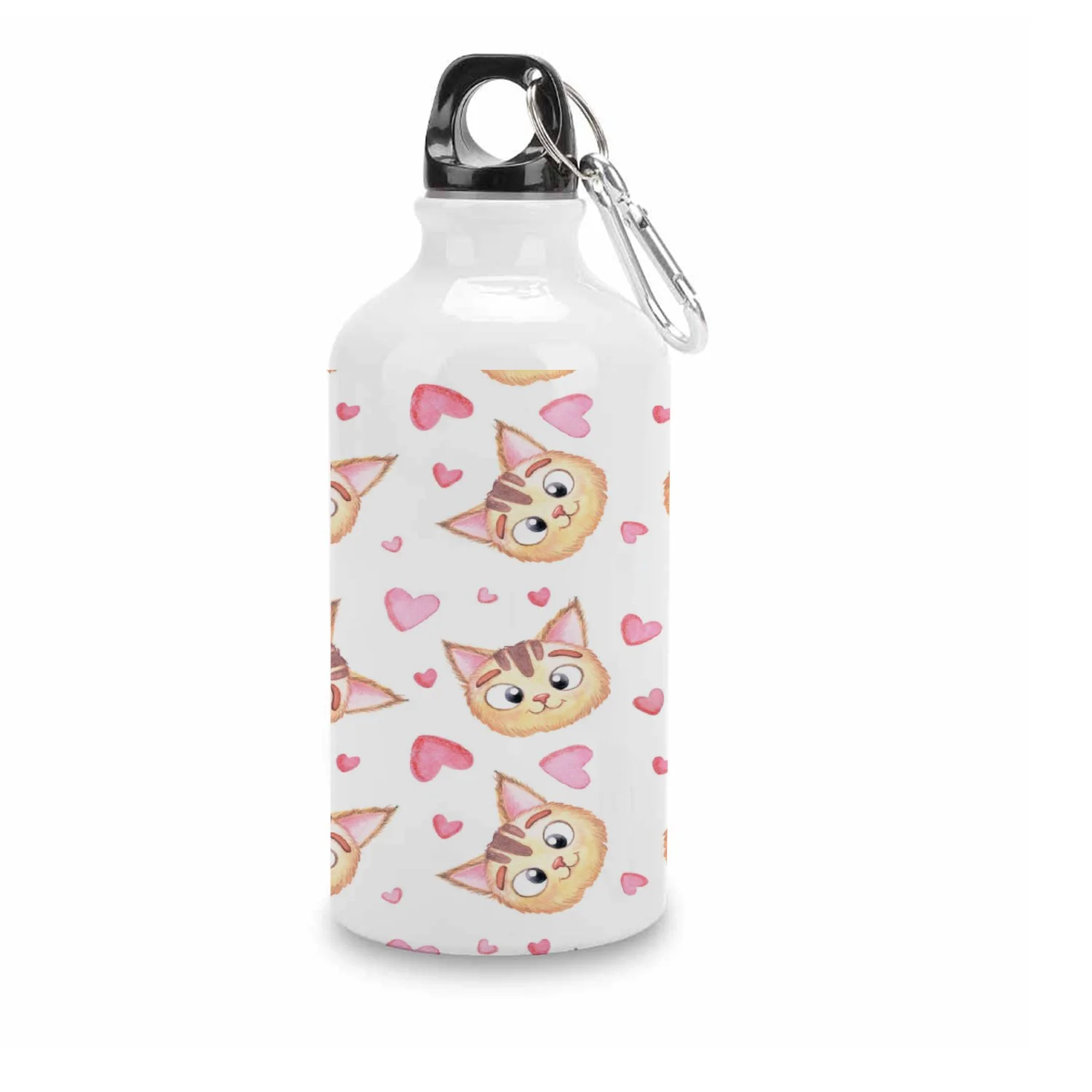 GZHJMY Sports Water Bottles, Cat Head and Pink Hearts for Lovers Large Capacity Aluminium Portable Leakproof Lightweight Drink Bottles for Fitness and Outdoor Enthusiasts
