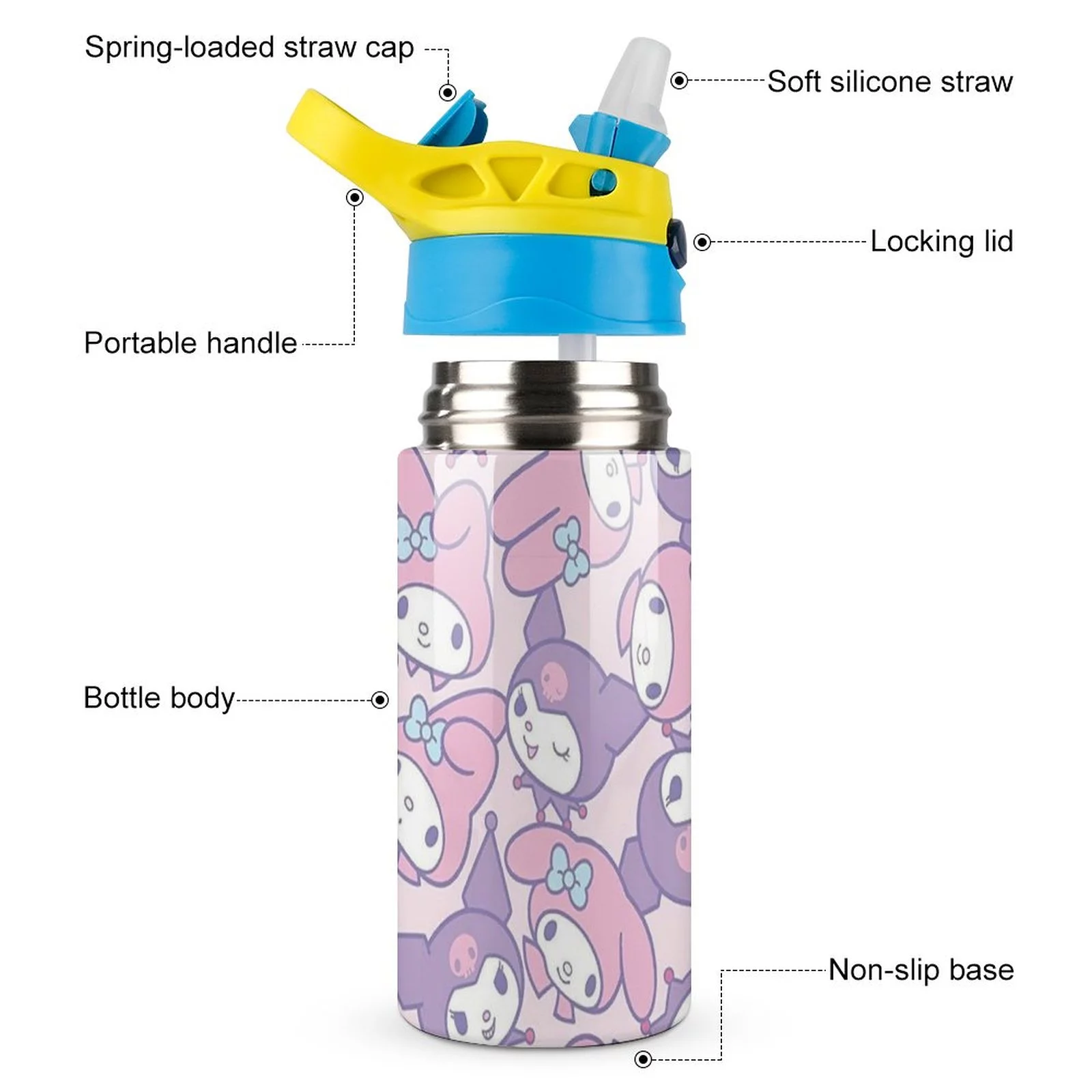 Bunny My Melody Children's Water Bottle Vacuum Insulated Stainless Steel Cup With Straw Toddler Thermoses