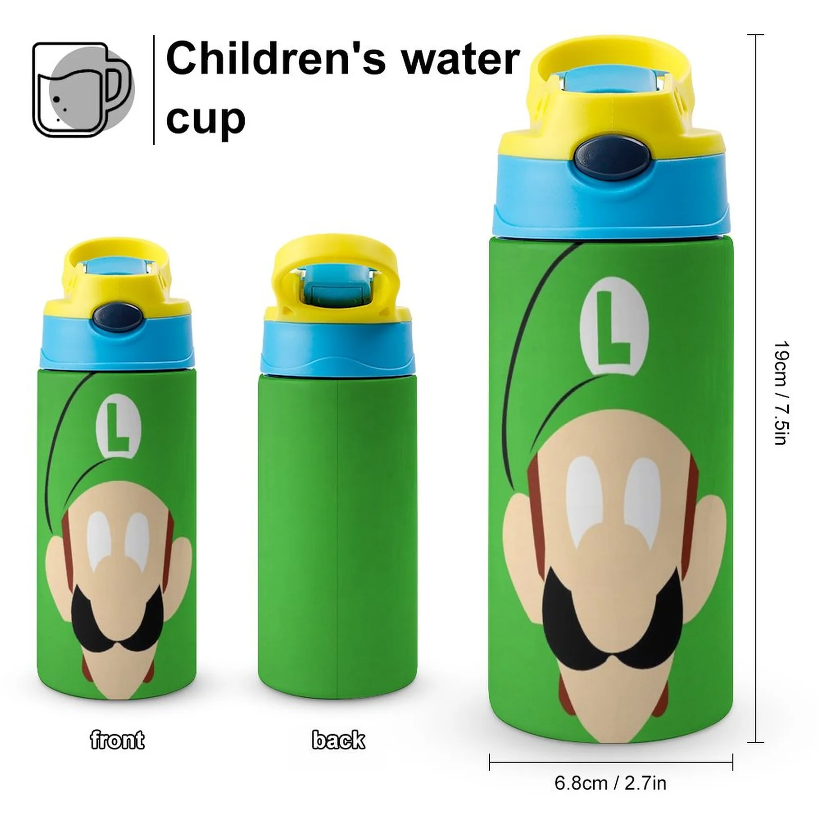 Luigi's Mansion Cartoon Kid's Insulated Water Bottle With Straw Vacuum Stainless Steel Cup Leak-Proof Children Toddler Thermoses