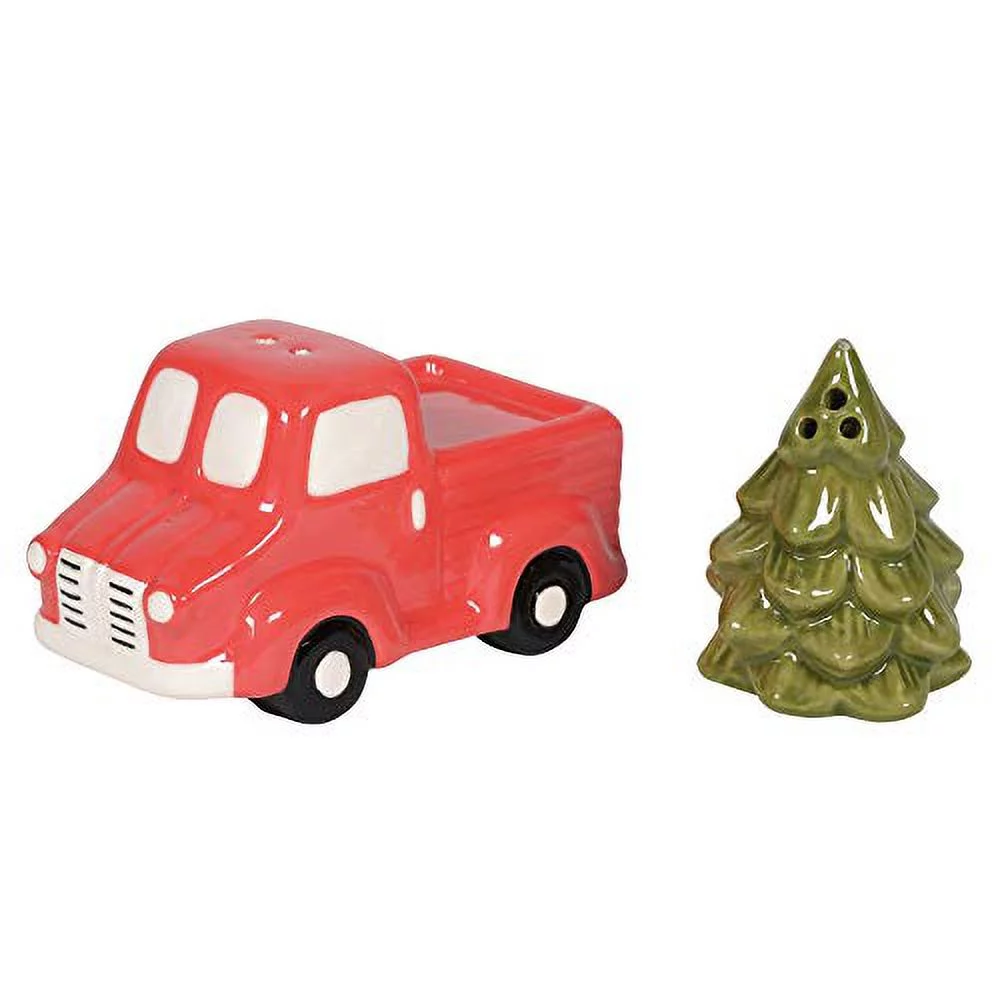 Enesco Our Name is Mud Country Living Holiday Red Truck and Tree Salt and Pepper Shaker Set, 2.24 Inch, Multicolor