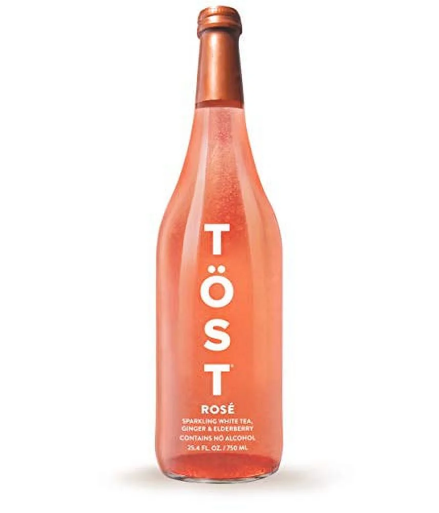 TOST Rose All-Natural Non-Alcoholic Sparkling Beverage Refresher with White tea, Elderberry, Ginger, 25.4 Fl Oz (Rose, Pack of 12)