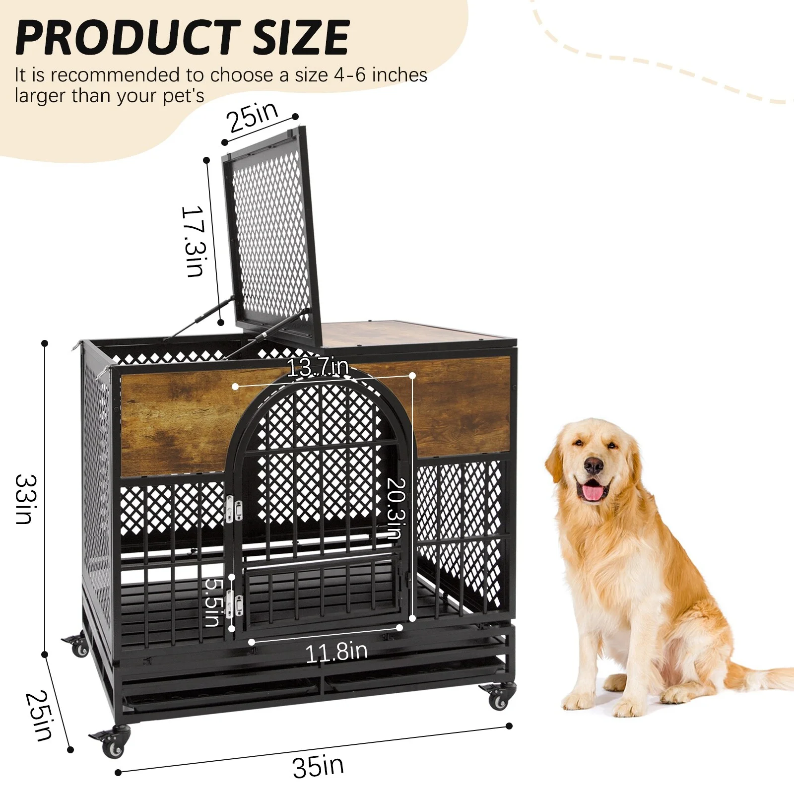 Unbranded Heavy Duty Dog Crate Furniture with 360 Degree Lockable Wheels, Brown 36 in