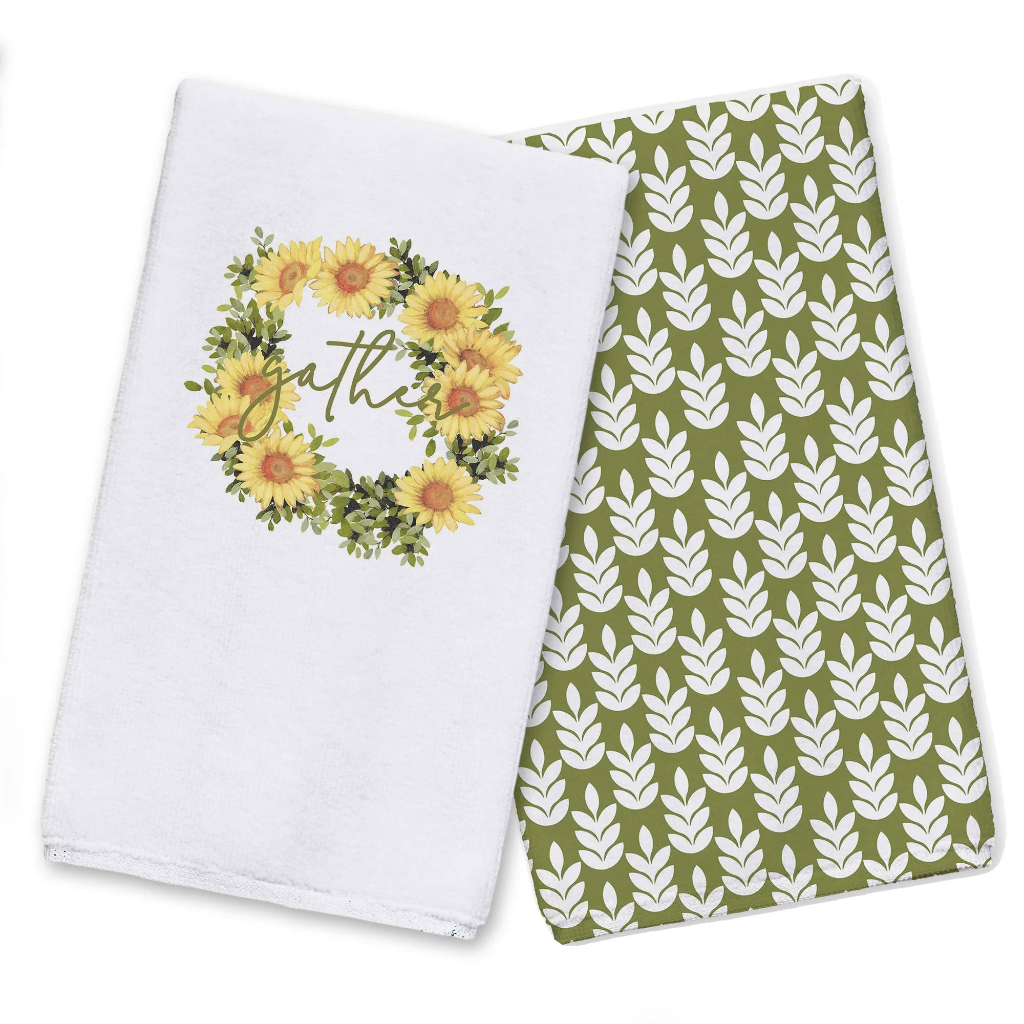 Creative Products Gather Sunflower Wreath Green 16 x 25 Tea Towel Set of 2