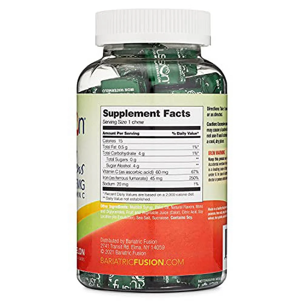 Bariatric Fusion Watermelon Flavored Bariatric Iron Supplement Soft Chew with Vitamin C for Bariatric Patients Including Gastric Bypass and Sleeve Gastrectomy, 60 Count, Two Month Supply