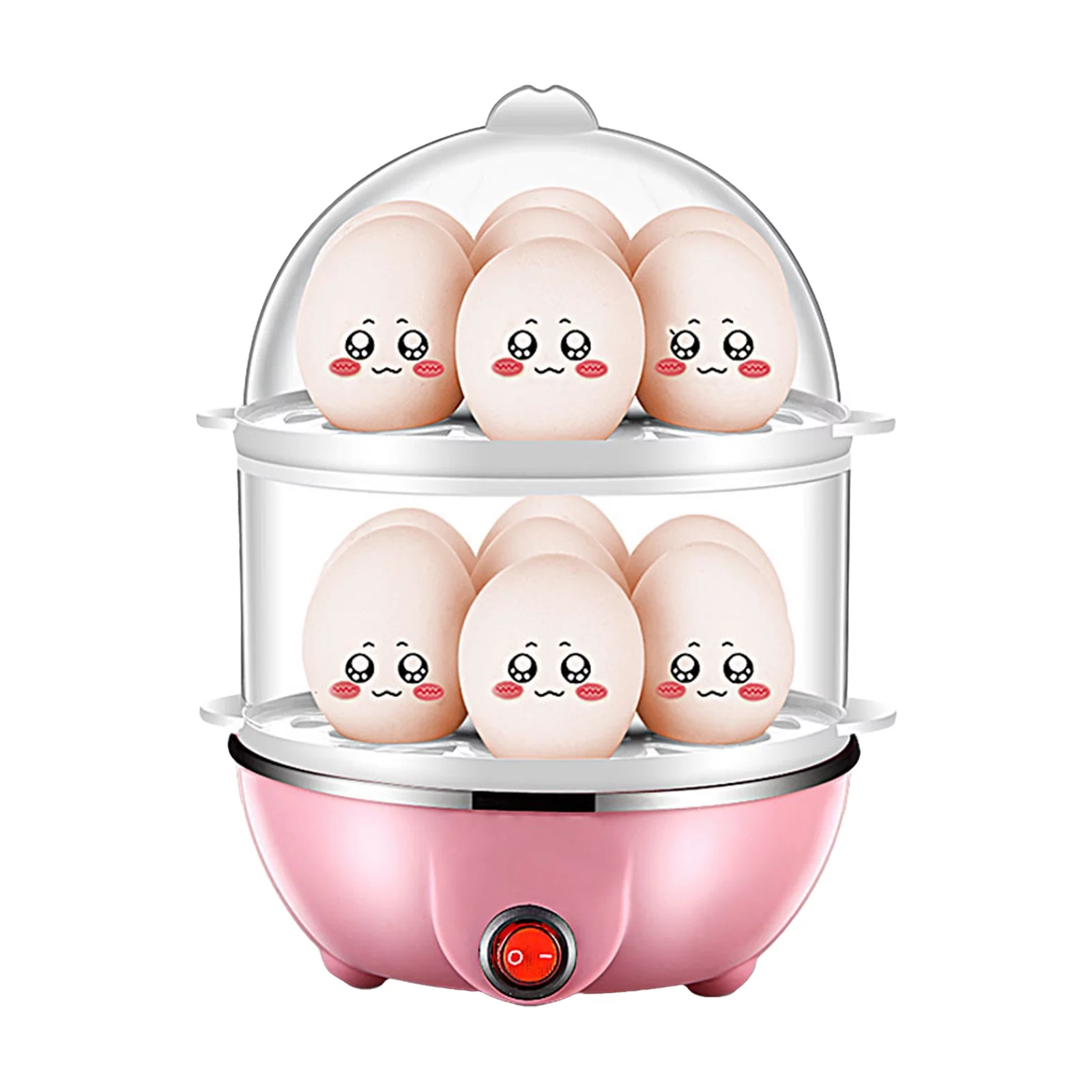 Double Layer Egg Cooker 14 Egg Capacity Hard Boiled Egg Cooker -dry Electric Egg Boiler with 40mL Measuring Cup Steam Vegetables