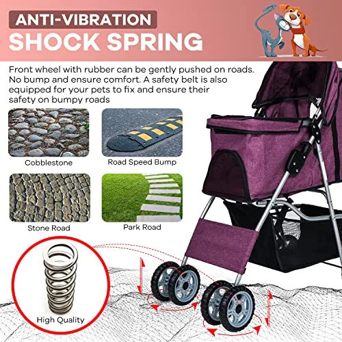 Dog Stroller, pet Stroller 4 Wheels Carrier Strolling Cart Waterproof Travel Folding Cart for Puppy Small-Medium Dog, Cat with Cup Holder, Locking Wheel