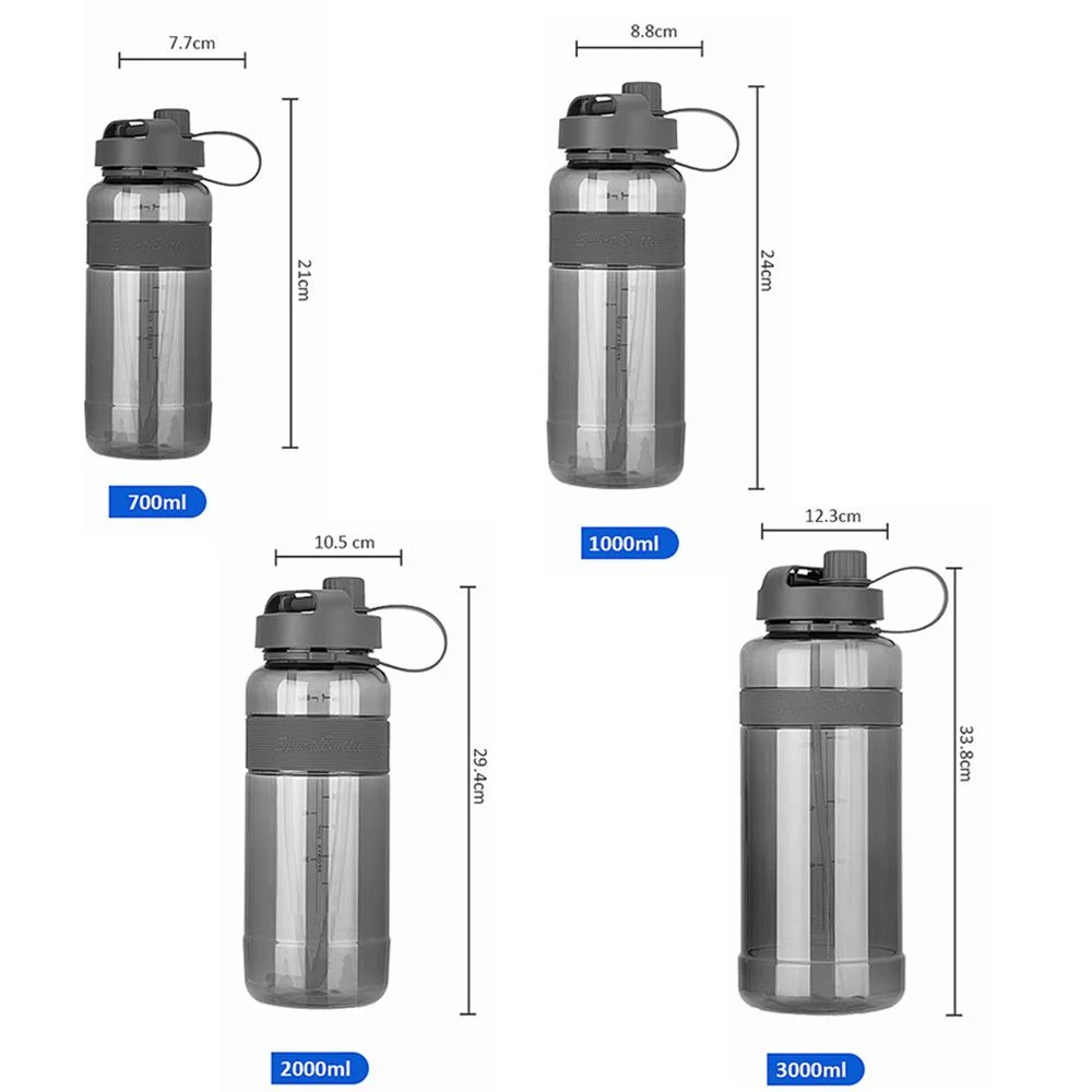 BPA Free Portable Outdoor with Straw Travel Sports Drinking Sucker Large Capacity Water Bottle Kettle GREY 2000ML