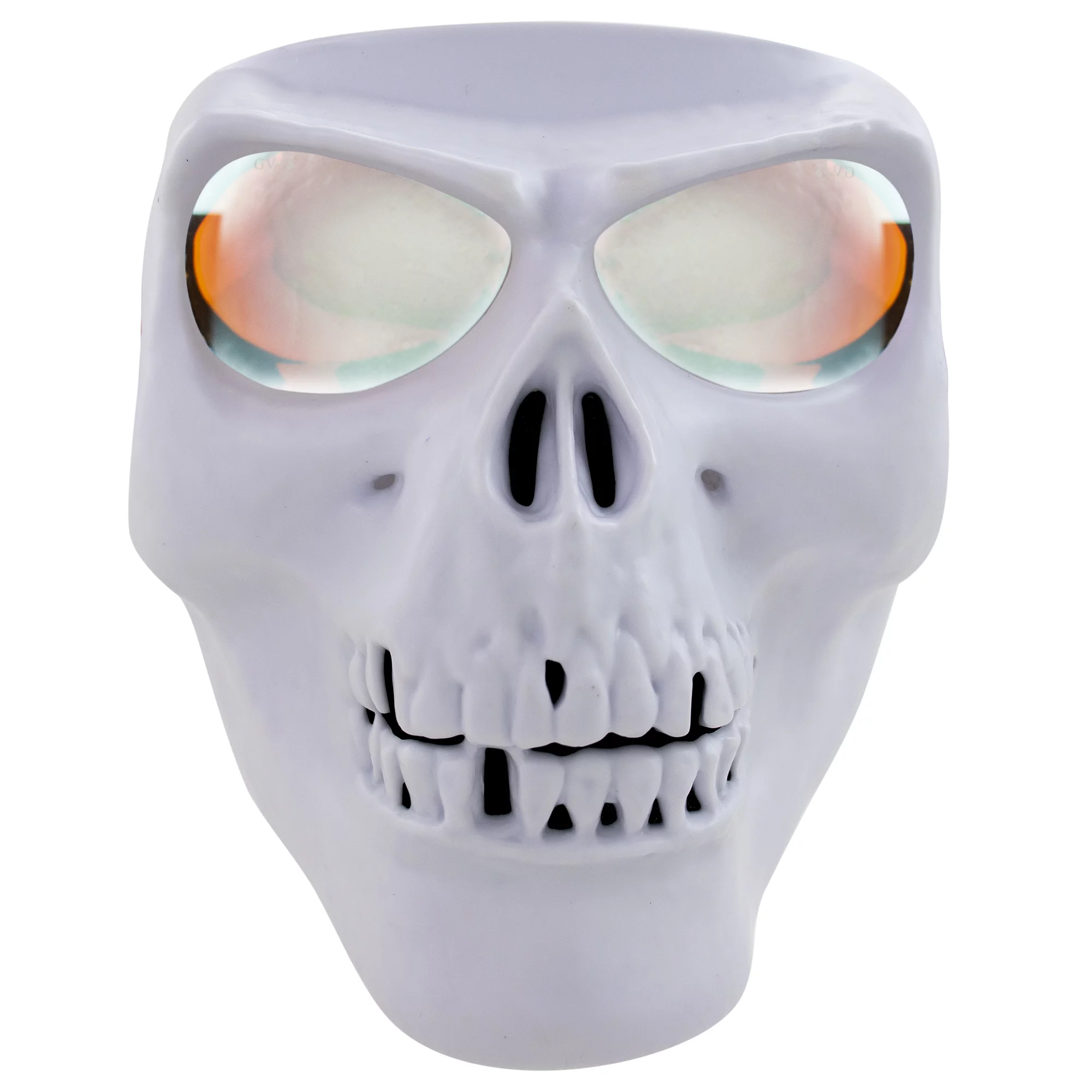 Global Vision Skull Mask Motorcycle Riding Goggles Full Face Coverage White Frame w/ Clear Red Coated Mirror  Lenses