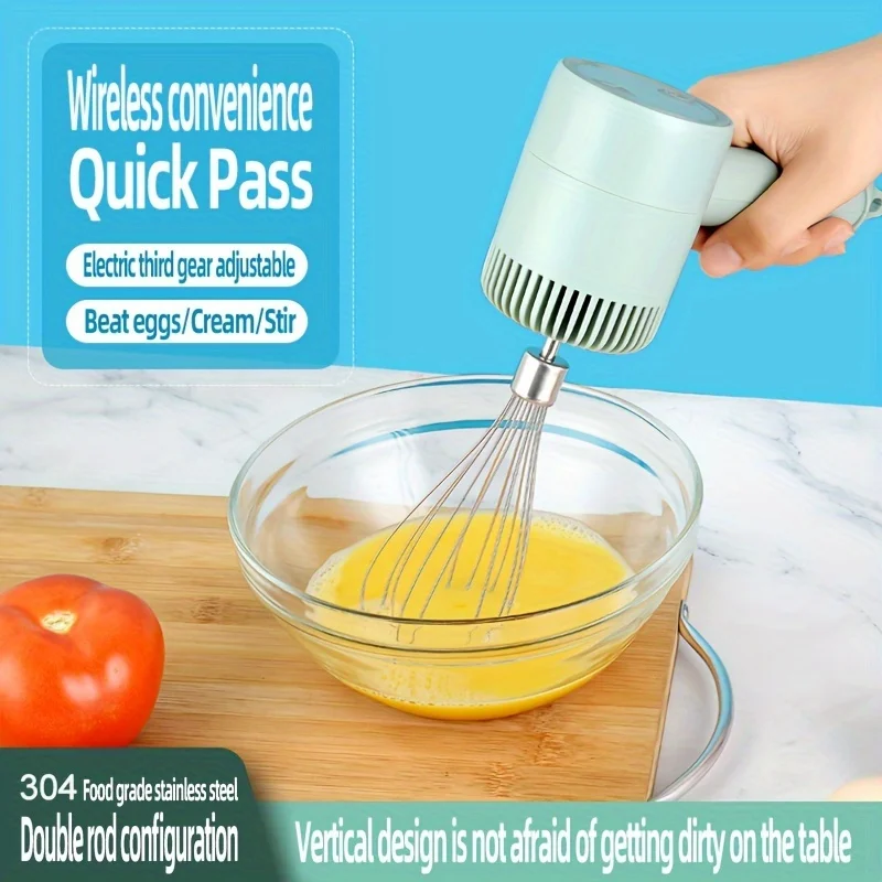 High-Speed 3-Speed Portable Electric Mixer - USB Rechargeable with Stainless Steel Accessories, Perfect for Baking Enthusiasts & Gifts